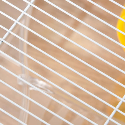 Portable Two-Storey Small Pet Cage with Running Wheel, Drinker & Feeding Bowl - Transparent