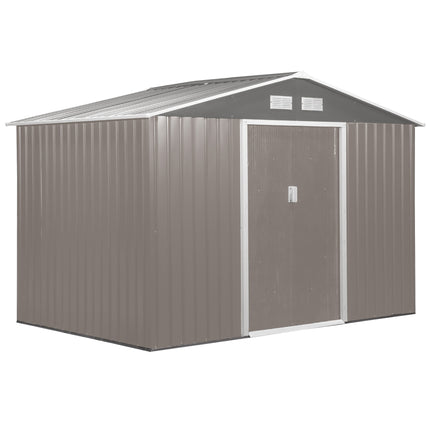 9 x 6 ft Metal Garden Storage Shed with Sloped Roof and Ventilation - Grey