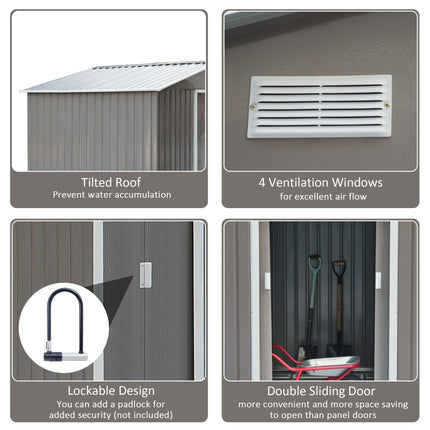 9 x 6 ft Metal Garden Storage Shed with Sloped Roof and Ventilation - Grey