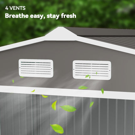 9 x 6 ft Metal Garden Storage Shed with Sloped Roof and Ventilation - Grey