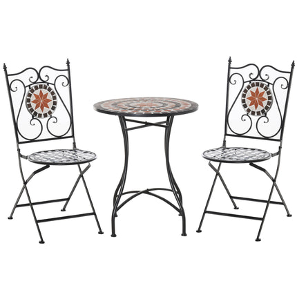 Three-Piece Mosaic Bistro Table Set with Foldable Chairs - Multicoloured