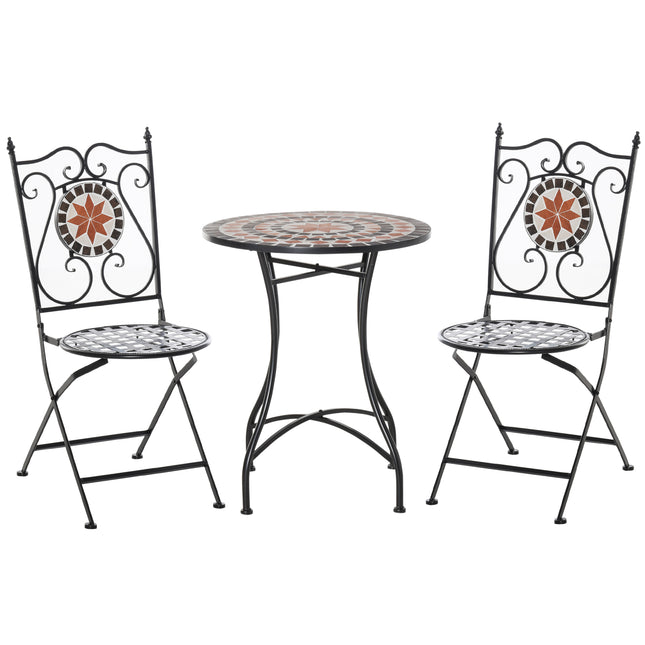 Three-Piece Mosaic Bistro Table Set with Foldable Chairs - Multicoloured
