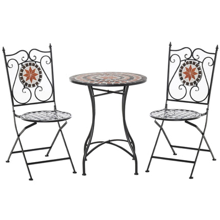 Three-Piece Mosaic Bistro Table Set with Foldable Chairs - Multicoloured