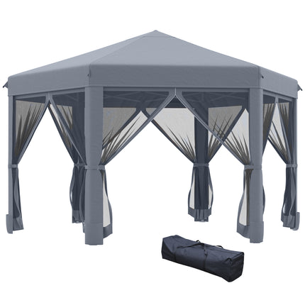 3.2m Pop Up Canopy Tent with Mesh Sidewalls and Adjustable Legs - Grey