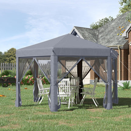 3.2m Pop Up Canopy Tent with Mesh Sidewalls and Adjustable Legs - Grey