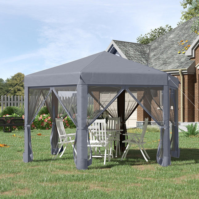 3.2m Pop Up Canopy Tent with Mesh Sidewalls and Adjustable Legs - Grey