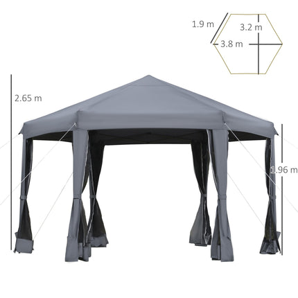3.2m Pop Up Canopy Tent with Mesh Sidewalls and Adjustable Legs - Grey