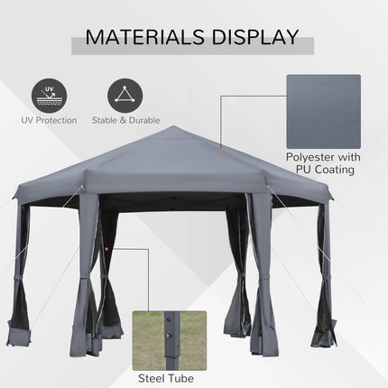 3.2m Pop Up Canopy Tent with Mesh Sidewalls and Adjustable Legs - Grey