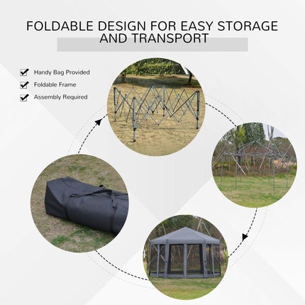 3.2m Pop Up Canopy Tent with Mesh Sidewalls and Adjustable Legs - Grey