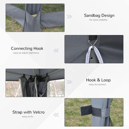 3.2m Pop Up Canopy Tent with Mesh Sidewalls and Adjustable Legs - Grey