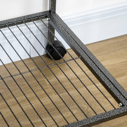 Metal Canary and Parakeet Bird Cage with Detachable Rolling Stand, Wood Perch & Food Container - Black and Grey