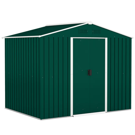 8x6 ft Metal Garden Storage Shed with Ventilation & Sliding Doors - Green