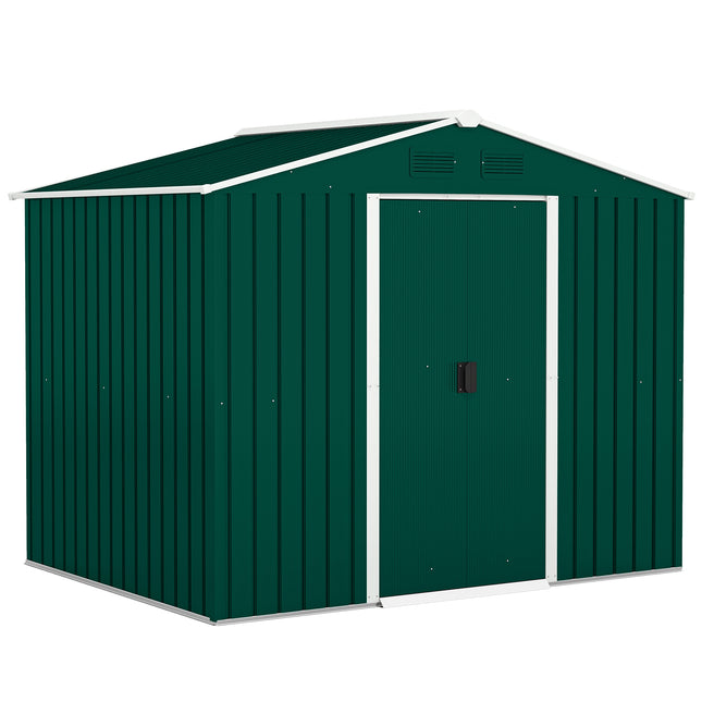8x6 ft Metal Garden Storage Shed with Ventilation & Sliding Doors - Green