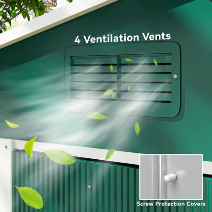 8x6 ft Metal Garden Storage Shed with Ventilation & Sliding Doors - Green