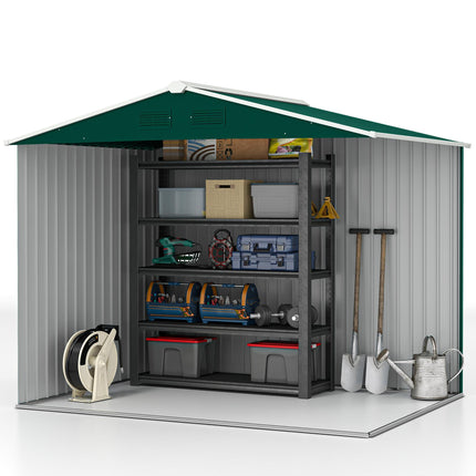 8x6 ft Metal Garden Storage Shed with Ventilation & Sliding Doors - Green