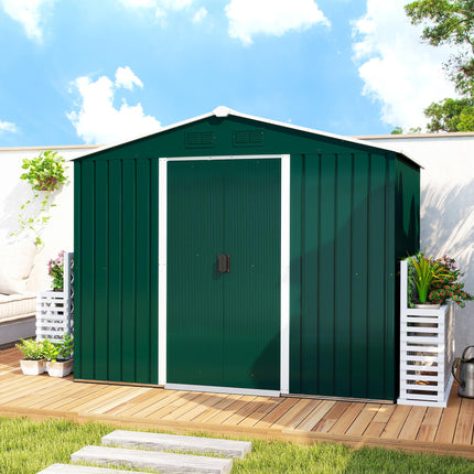 8x6 ft Metal Garden Storage Shed with Ventilation & Sliding Doors - Green