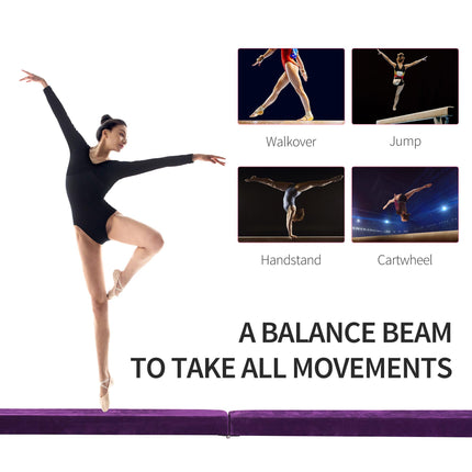 2.4 Metre Balance Beam Trainer with Heavy Duty Suede Cover - Purple