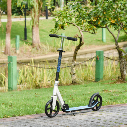 2 Wheel Kids Stunt Kick Scooter with Adjustable Handles Foldable Aluminium Frame - White Blue