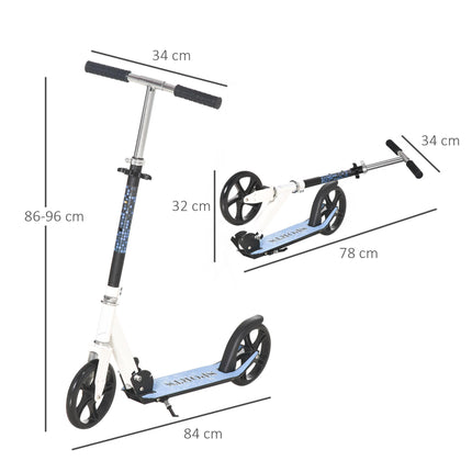 2 Wheel Kids Stunt Kick Scooter with Adjustable Handles Foldable Aluminium Frame - White Blue