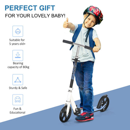 2 Wheel Kids Stunt Kick Scooter with Adjustable Handles Foldable Aluminium Frame - White Blue