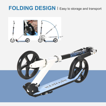 2 Wheel Kids Stunt Kick Scooter with Adjustable Handles Foldable Aluminium Frame - White Blue