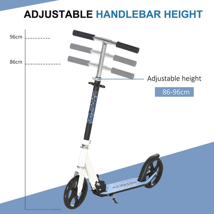 2 Wheel Kids Stunt Kick Scooter with Adjustable Handles Foldable Aluminium Frame - White Blue