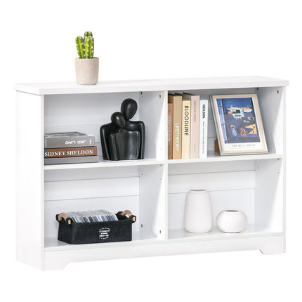 Wooden Cube Bookcase, 2 Tier Open Storage Shelving Unit with 4 Compartments, Fre