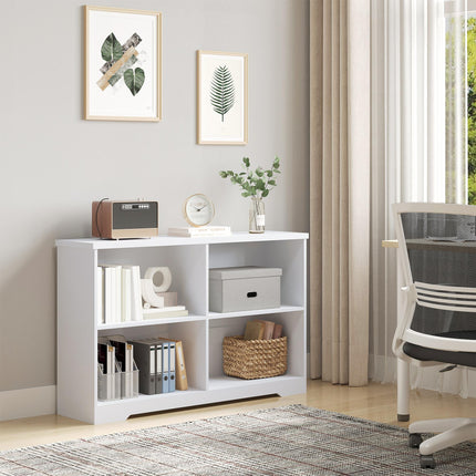 Wooden Cube Bookcase, 2 Tier Open Storage Shelving Unit with 4 Compartments, Fre