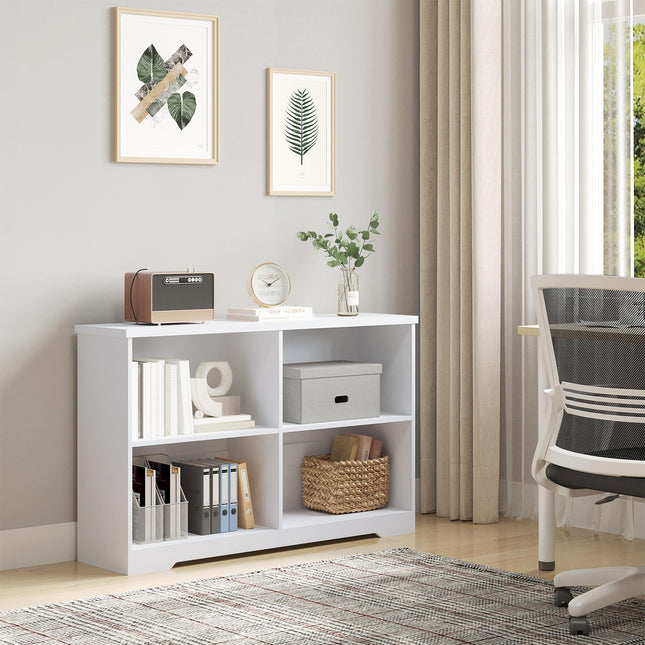 Wooden Cube Bookcase, 2 Tier Open Storage Shelving Unit with 4 Compartments, Fre