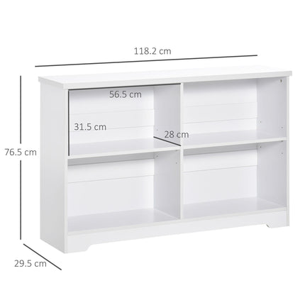 Wooden Cube Bookcase, 2 Tier Open Storage Shelving Unit with 4 Compartments, Fre