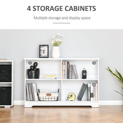 Wooden Cube Bookcase, 2 Tier Open Storage Shelving Unit with 4 Compartments, Fre