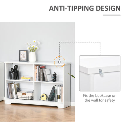 Wooden Cube Bookcase, 2 Tier Open Storage Shelving Unit with 4 Compartments, Fre