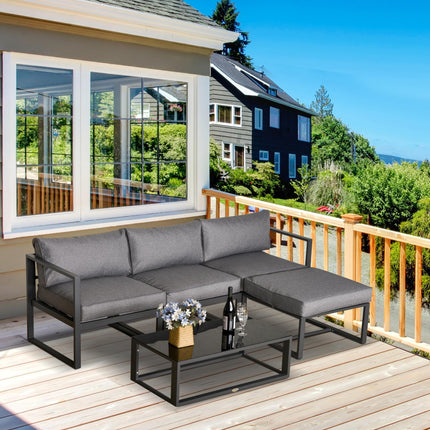 5-Piece Outdoor Patio Furniture Set with Cushioned Sofa and Glass Coffee Table - Grey