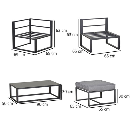 5-Piece Outdoor Patio Furniture Set with Cushioned Sofa and Glass Coffee Table - Grey