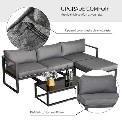 5-Piece Outdoor Patio Furniture Set with Cushioned Sofa and Glass Coffee Table - Grey