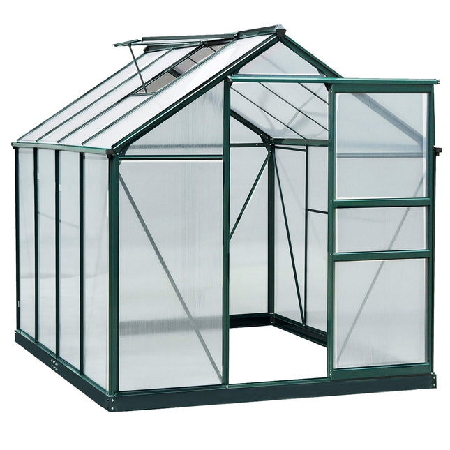 6 x 8ft Polycarbonate Greenhouse, Large Walk-In Green House with Slide Door and