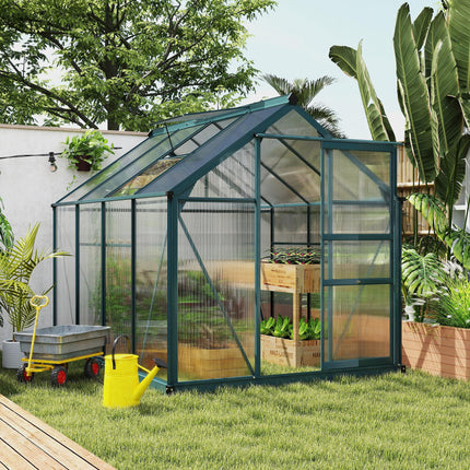 6 x 8ft Polycarbonate Greenhouse, Large Walk-In Green House with Slide Door and