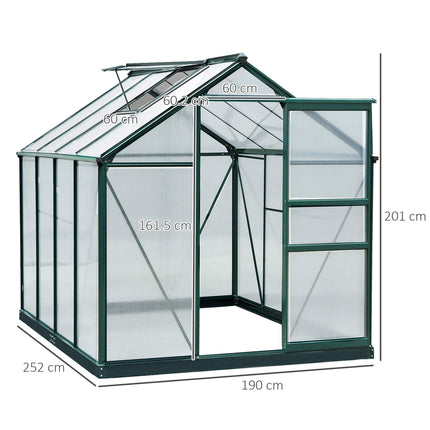 6 x 8ft Polycarbonate Greenhouse, Large Walk-In Green House with Slide Door and