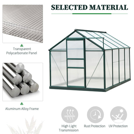 6 x 8ft Polycarbonate Greenhouse, Large Walk-In Green House with Slide Door and