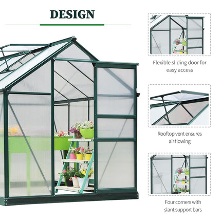 6 x 8ft Polycarbonate Greenhouse, Large Walk-In Green House with Slide Door and