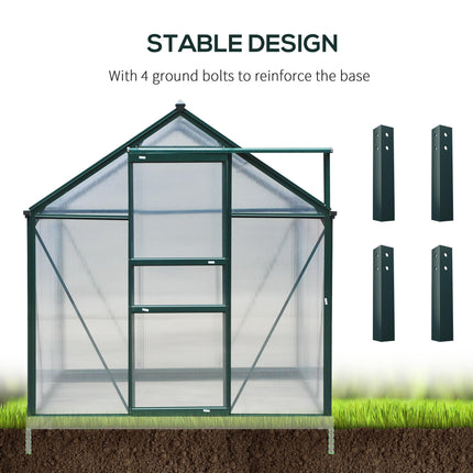 6 x 8ft Polycarbonate Greenhouse, Large Walk-In Green House with Slide Door and