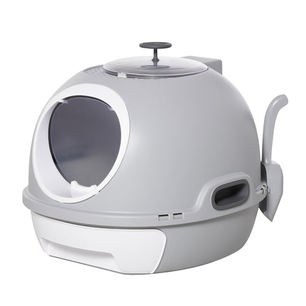 Cat Litter Box Toilet with Litter Scoop Enclosed Drawer, Front Entry Top Exit, E