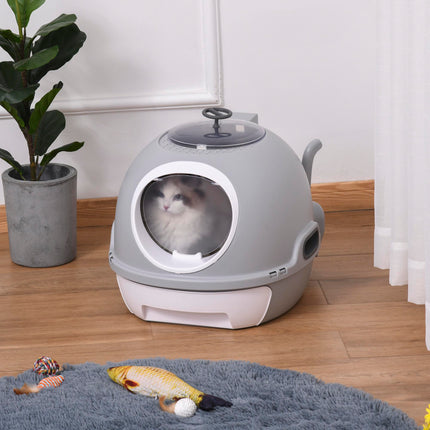 Cat Litter Box Toilet with Litter Scoop Enclosed Drawer, Front Entry Top Exit, E