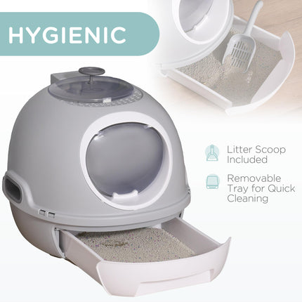 Cat Litter Box Toilet with Litter Scoop Enclosed Drawer, Front Entry Top Exit, E