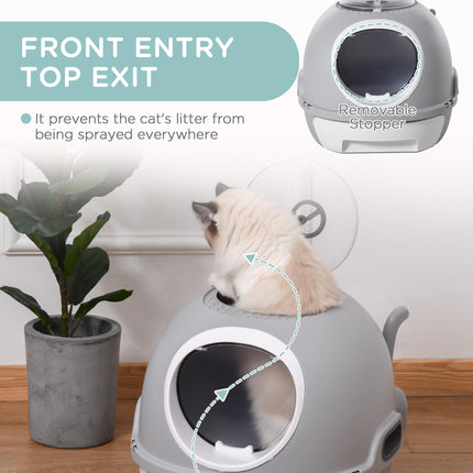 Cat Litter Box Toilet with Litter Scoop Enclosed Drawer, Front Entry Top Exit, E