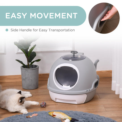 Cat Litter Box Toilet with Litter Scoop Enclosed Drawer, Front Entry Top Exit, E