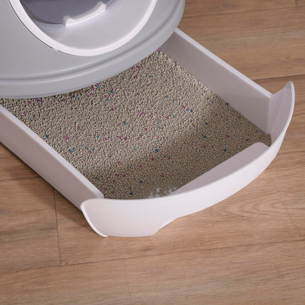 Cat Litter Box Toilet with Litter Scoop Enclosed Drawer, Front Entry Top Exit, E