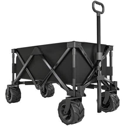 Folding Outdoor Garden Trolley Cart with Handle and Wheels - Black