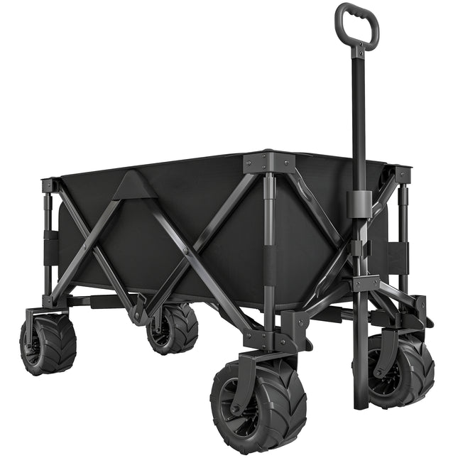 Folding Outdoor Garden Trolley Cart with Handle and Wheels - Black