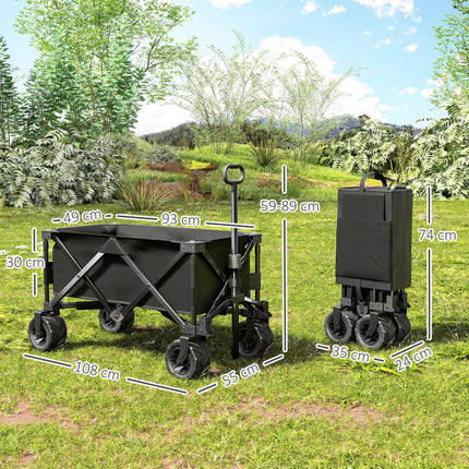 Folding Outdoor Garden Trolley Cart with Handle and Wheels - Black